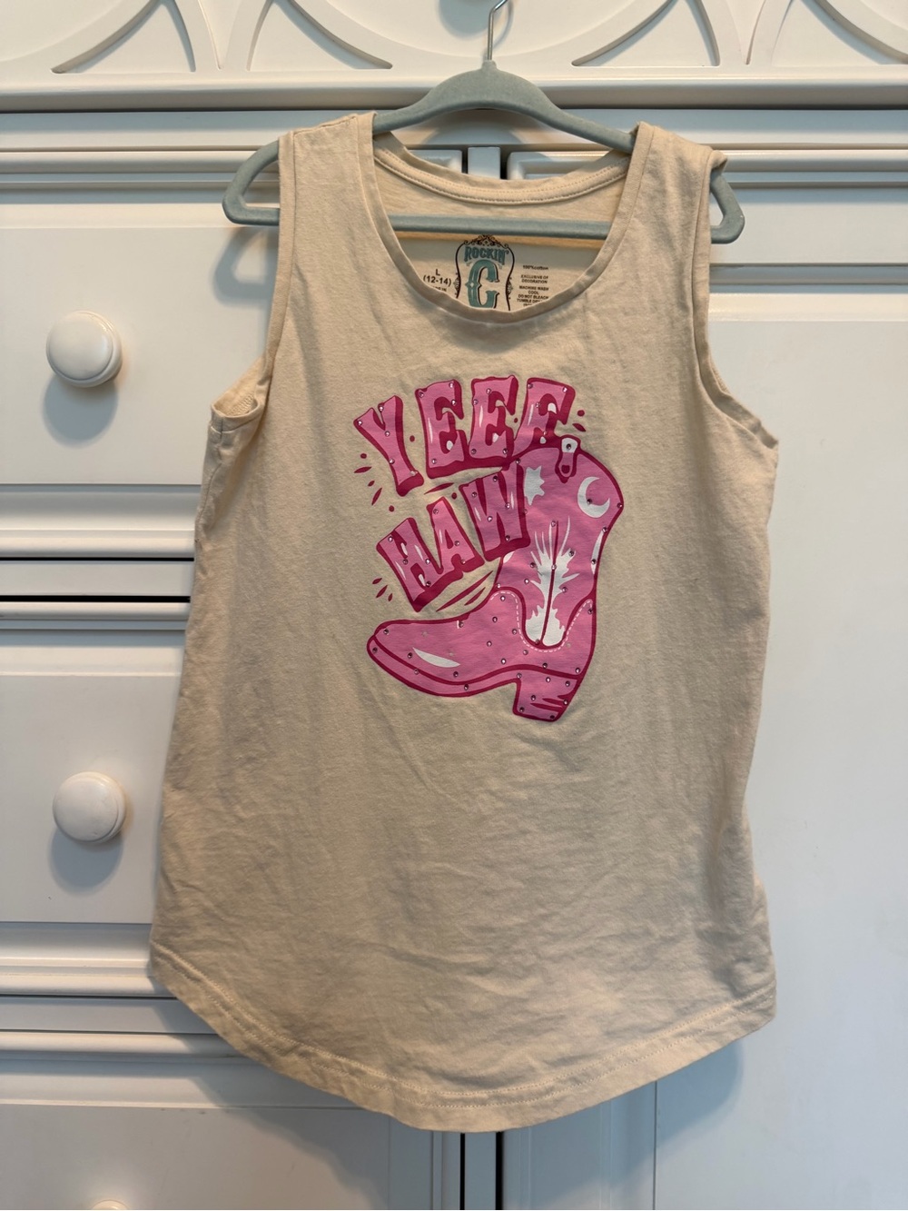 Girls' Cream Tank with Pink Cowboy Boot Graphic